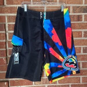Billabong Andy Irons Signature Rising Sun Boardshorts Men 32 Black Multi Tie Dye